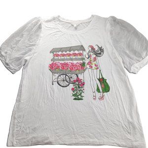 Love + Lace Women's Sheer Sleeve Tee T-Shirt Size Large White Floral Studded